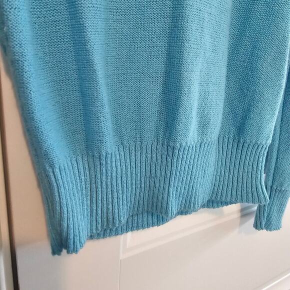 Vintage Preppy Sweater Women Size Small Blue 80s Knit Prairie Ruffle Collar Twee - Picture 5 of 10